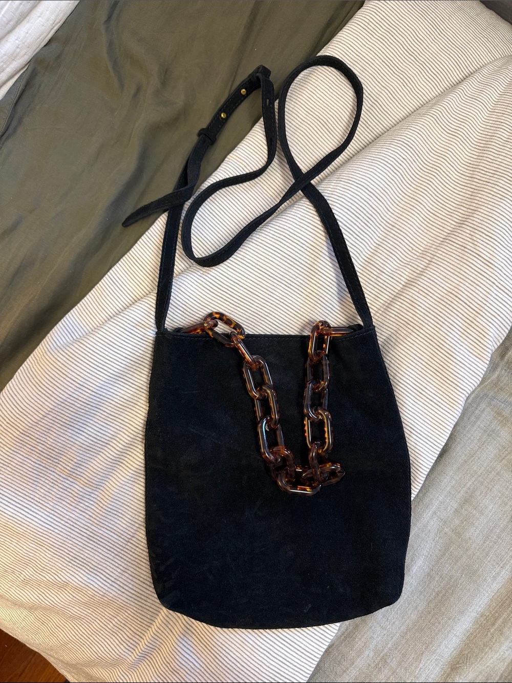 Madewell Black Suede Crossbody with Tortoiseshell Chain Accent